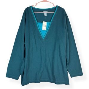 Liz & Me Sweater Womens 3X 26/28W Teal Blue Long Sleeve NWT